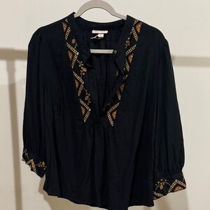 Knox Rose Black Blouse with Gold Embroidery